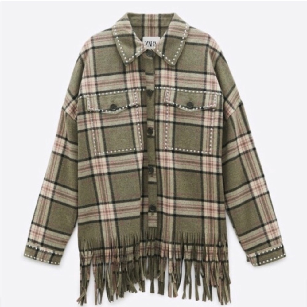 Zara plaid fringe western studded shirt jacket